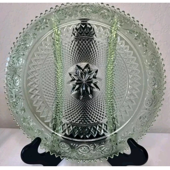 INDIANA GLASS for TIARA Divided Glass Relish Tray Dish - CHANTILLY GREEN 12 Inch - Picture 3 of 5